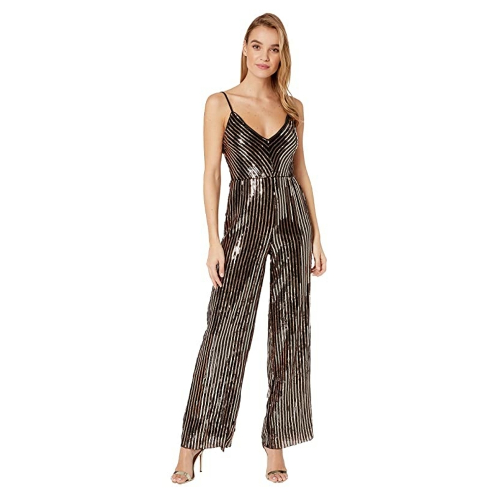 Elegant Black and Silver Striped Jumpsuit